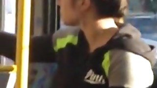 Candid of Woman Yawning & Stretching On Bus