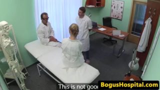 Doctors have pussy fucking trio in office