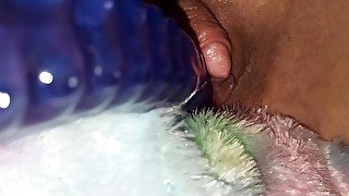 Horny trans guy fucks wet pussy with dildo and moans to orgasm