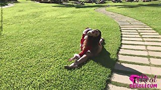 Stretching Outdoors In Red - Watch4Fetish