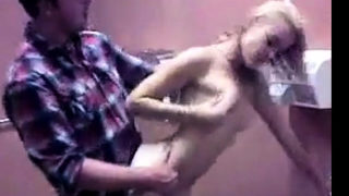 Dude fucks two crazy chicks in public bathroom