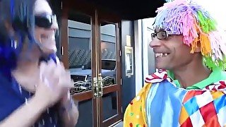 Beautiful tranny fucked by black clown