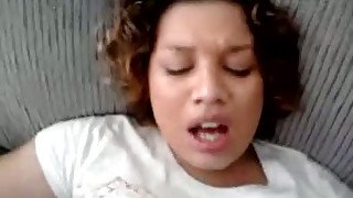 My curly-haired wife moans loudly while I fuck her pussy deep and hard