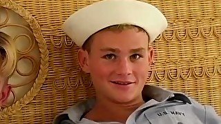 Cute navy twink pounding a young blond dick sucker