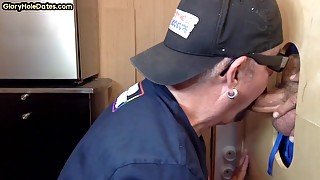 Gloryhole POV mature gay sucks dick in homemade video