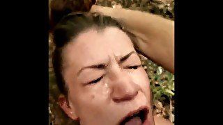 Deepthroat gagging slut wife spit on cum swallow