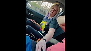 Shy blonde girl gives a blowjob while driving amateur couple video