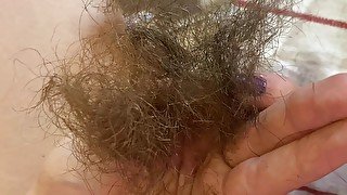 Trimming my super long pussy hair closeup