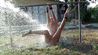 Sexy sub Bianca get dominate with water humiliation by sadistic dude outdoor