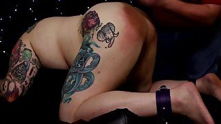 Restrained Tattooed BBW Gets Spanked, Flogged and Fingered for Her Birthday