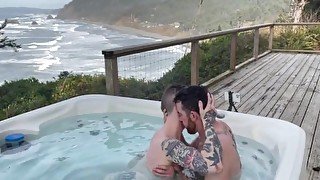 Tatted twink gets rimmed, fucked, and used at cabin by tatted daddy