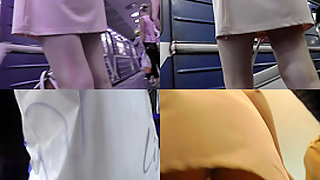 Upskirt porn with amateur brunette in a public place