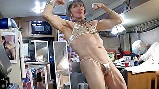 Muscle/Biceps Display, Dancing, and 40-LBS Hammer Curls by 71-yr Grandma-Tranny  Simple Muscle Show