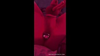 My cuckold is well-trained, but his ass is so tight! Taking anal plug wearing his pink chastity!