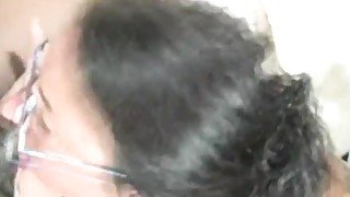 Hairy mature amateur with big tits loves young black cock and facials