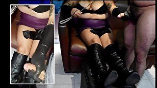 Session4 with Punk Mistress: Bootjob, thighjob, cock crush, glovejob until cum on her leather boots