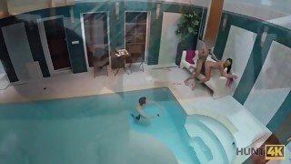 HUNT4K. Young cuckold let stranger nail slutty girlfriend by pool