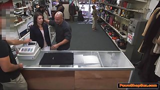 MILF wife sucks and fucks Pawnshop owners big cock