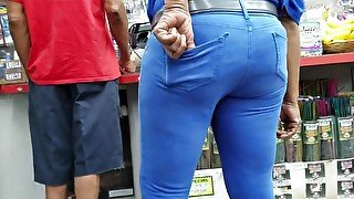 Ebony granny in blue pants