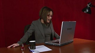 Guy hooks up with his secretary in stockings