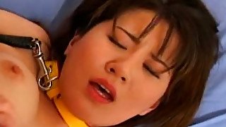 Horny freak exploits hairy twat of submissive Asian GF Hikaru Oishi with fuck toy