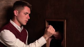 Missionary boy sucks old priests cock through the hole