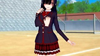 【エロゲーコイカツ！】性格ヤンデレの前髪ぱっつん黒髪ロング爆乳jkのおっぱい揉みまくりH！(アニメ3DCG動画)[Hentai Game Koikatsu! Anime 3DCG video]