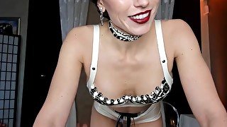 Horny Lady in White Latex Dress Tease you cock