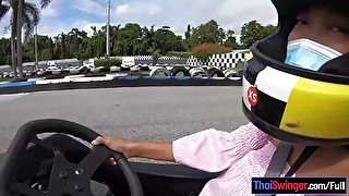 Cute Thai amateur teen girlfriend go karting and recorded on video after