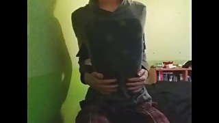 Cute shy femboy strips for the camera