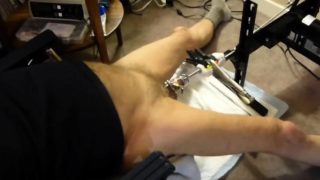 Fuck machine sounding my cock in chastity cage