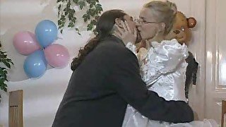 Bride in glasses has cock in her ass