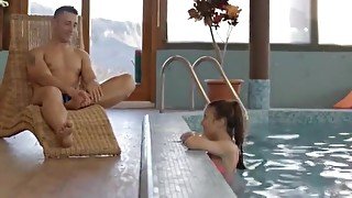 Pretty youthful harlot giving a beautiful BJ