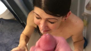 Part 2 of hot MILF shower blowjov POV with cumshot facial