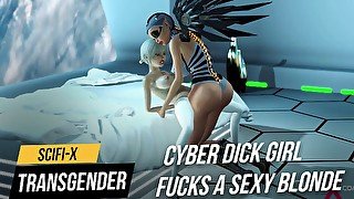 Cyber angel dickgirl fucks a sexy blonde in the space station