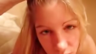 My blond teen girlfriend gives a perfect blowjob