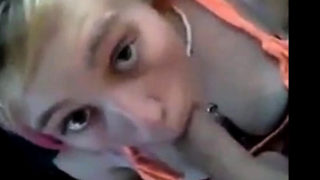 Blonde college girl sucks cock on camera