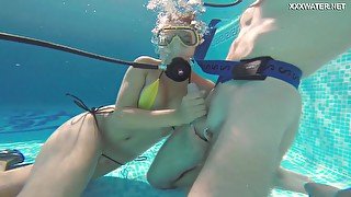 Wondrous chick named Lizzy is kinky scuba diver riding dick underwater