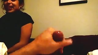 Latina sucks her man's cock, until he cums.