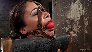 Nude Skin Diamond gets tied up and penetrated by a long stick