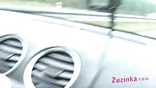 Zuzinka masturbates her pussy in the car