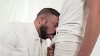 Bishop sucks twinks stiff cock and rides him bareback