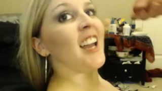 Busty web cam girl fucking and takes facial