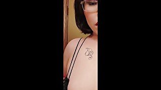 Rubbing my dick bathroom and brunette tits