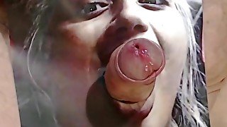 for cazzo93 - slut gets her hot tongue cum covered