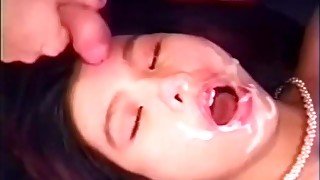 Asian cutie facialized by well hung older tourist