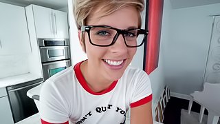 Mickey is a geeky chick with short hair ready for a huge boner