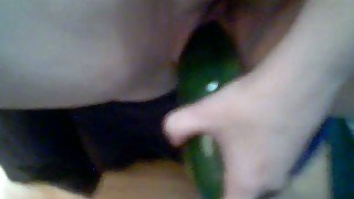 Using a big cucumber kinky pallid lady was teasing her own pussy