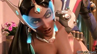 Amazing blonde babe from Overwatch called Mercy rides dicks and takes it deep