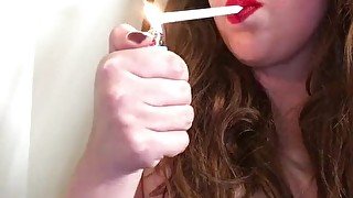 Sexy Teen Smoking VS Virginia Slim 120 in Red Lipstick w/ Long Fingernails